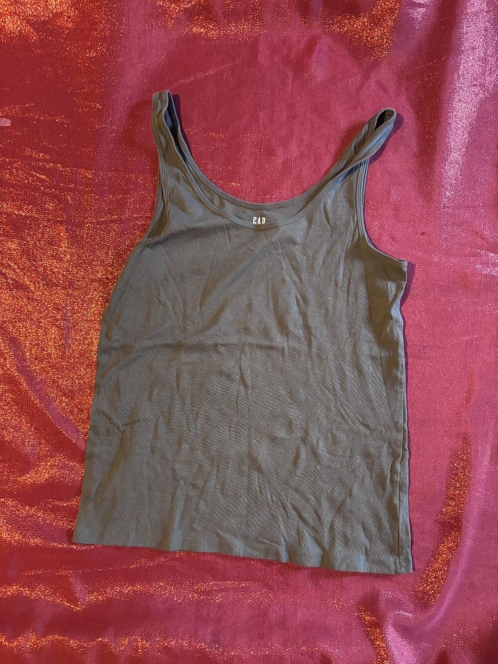 GAP Tank Top Womens L Favorite Tank Scoop Neck Gray Cotton Casual Ribbed Basic